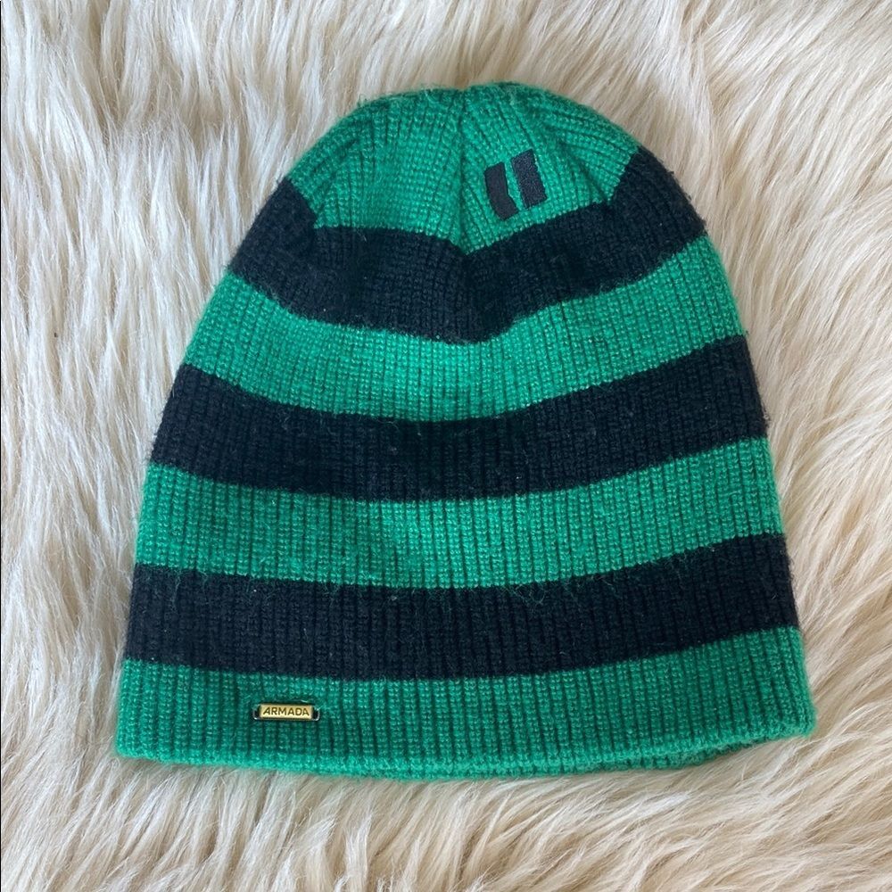 Armada Green and Navy Stripe Beanie Skater Snowboad Casual Grunge